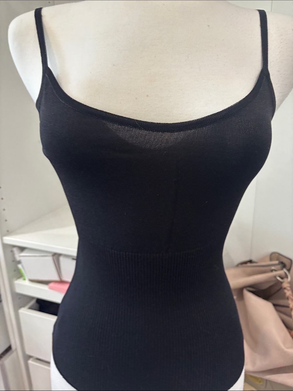 Women's Black Ribbed Spaghetti-Strap Tank Top